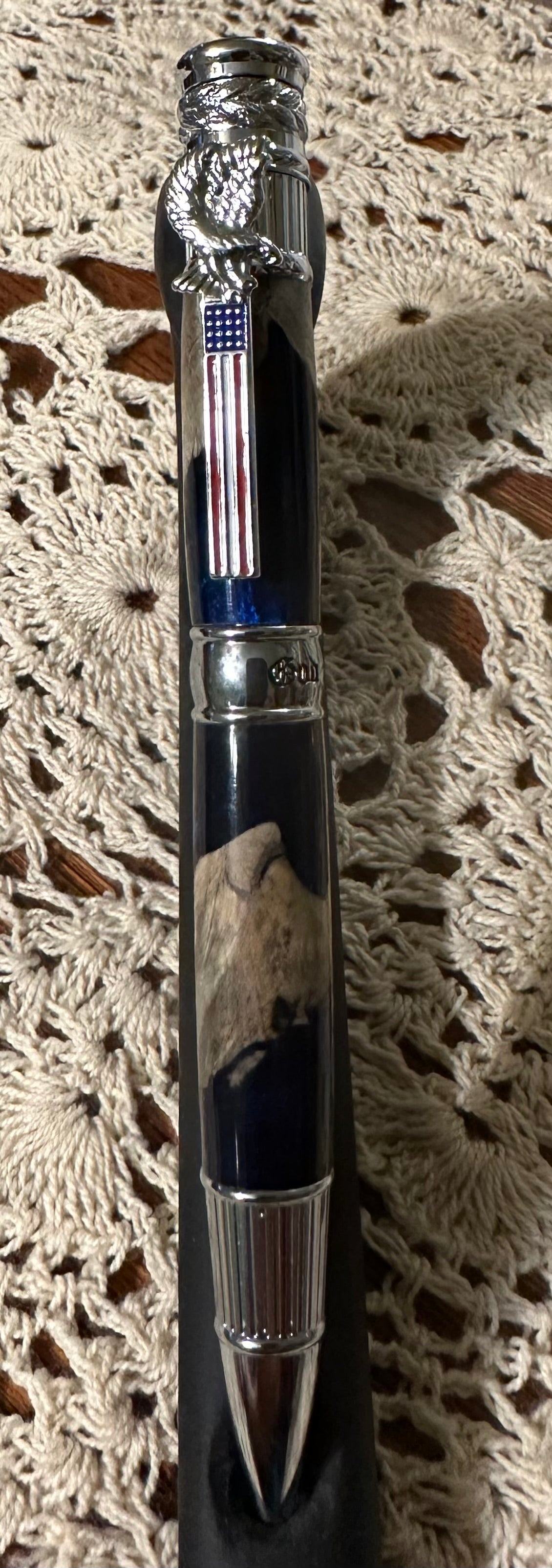 American Patriot Pen, deep blue burl, chrome