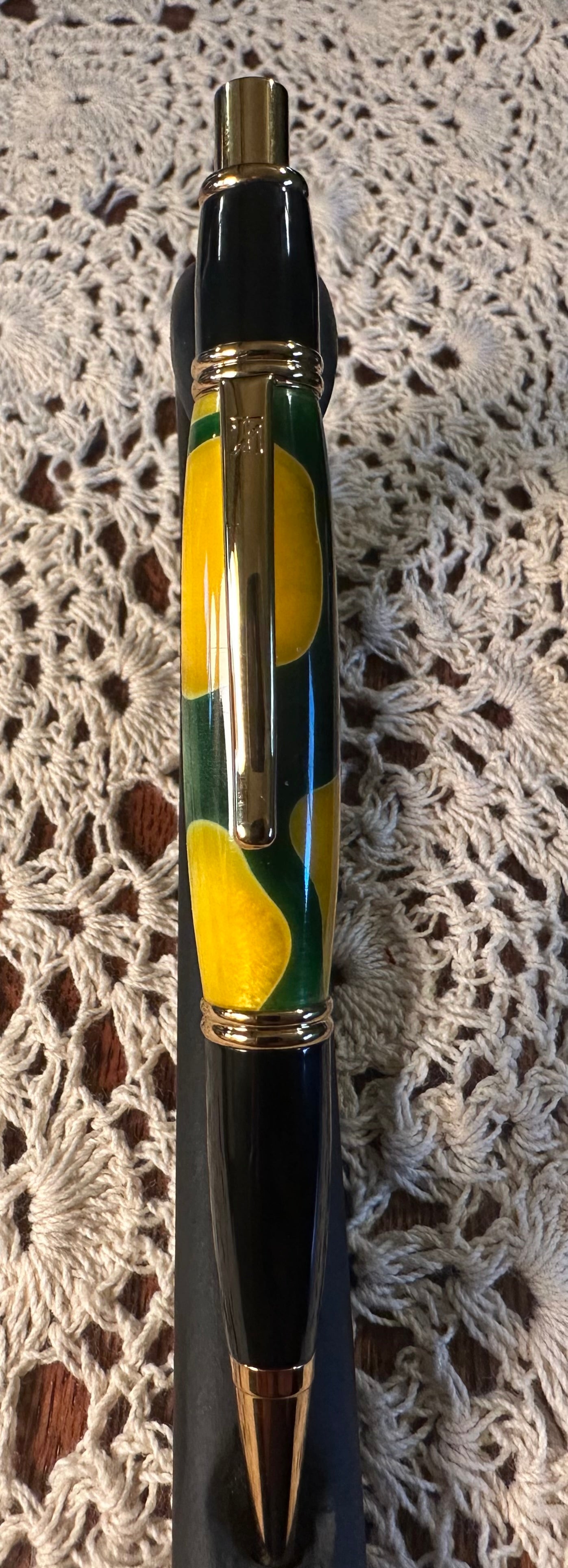 Gatsby Click Pen, yellow and green acrylic, 24kt gold
