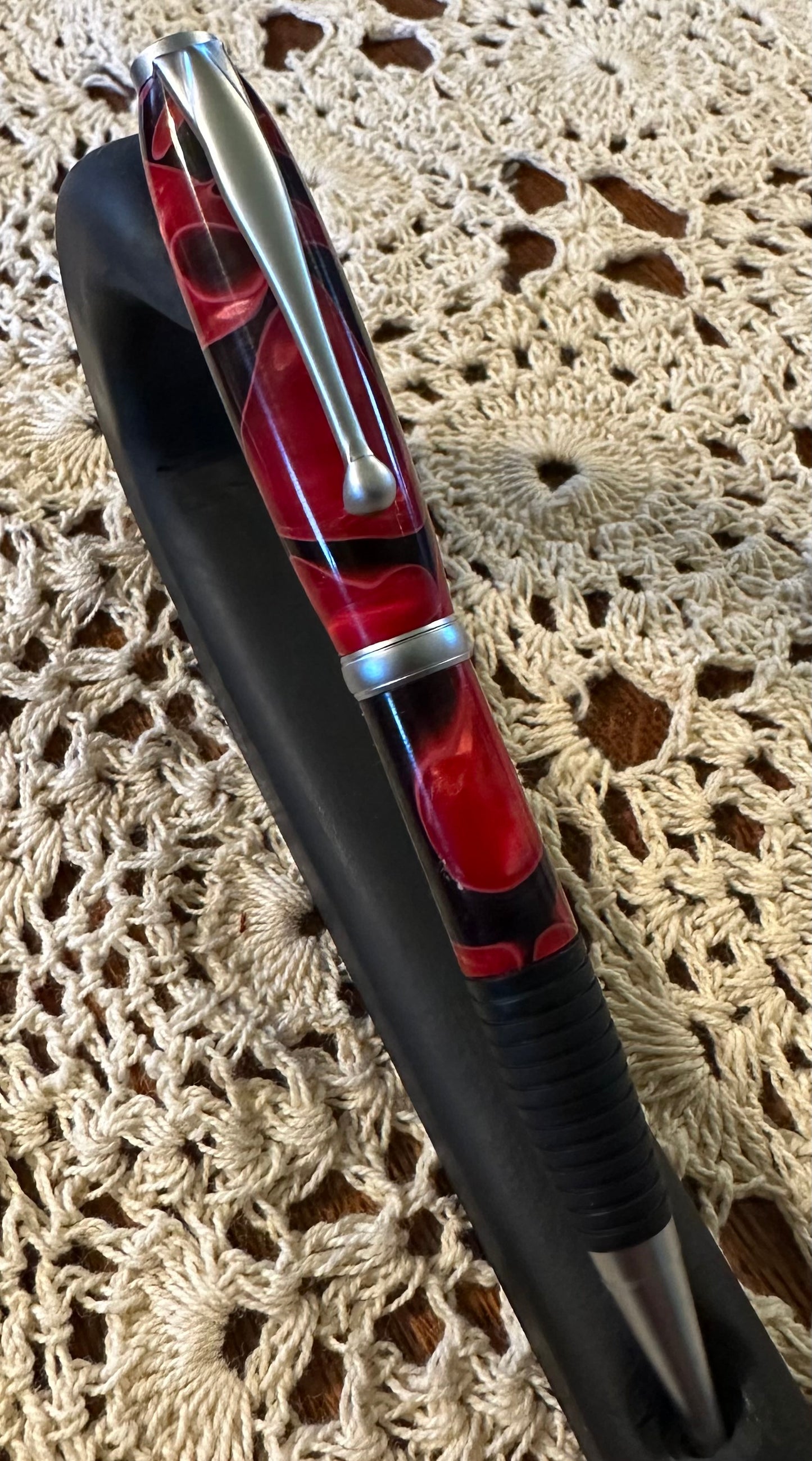 Comfort Grip Twist Pen, red and black acrylic, brushed satin