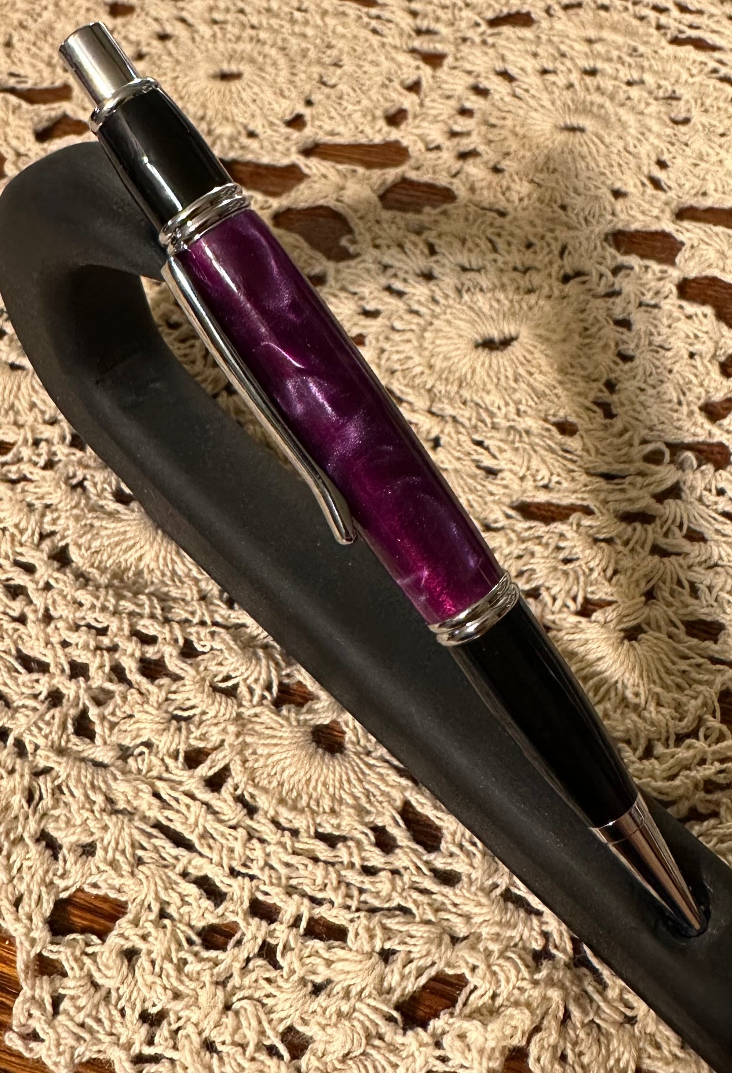 Gatsby Click Pen, amethyst purple silk acrylic, chrome