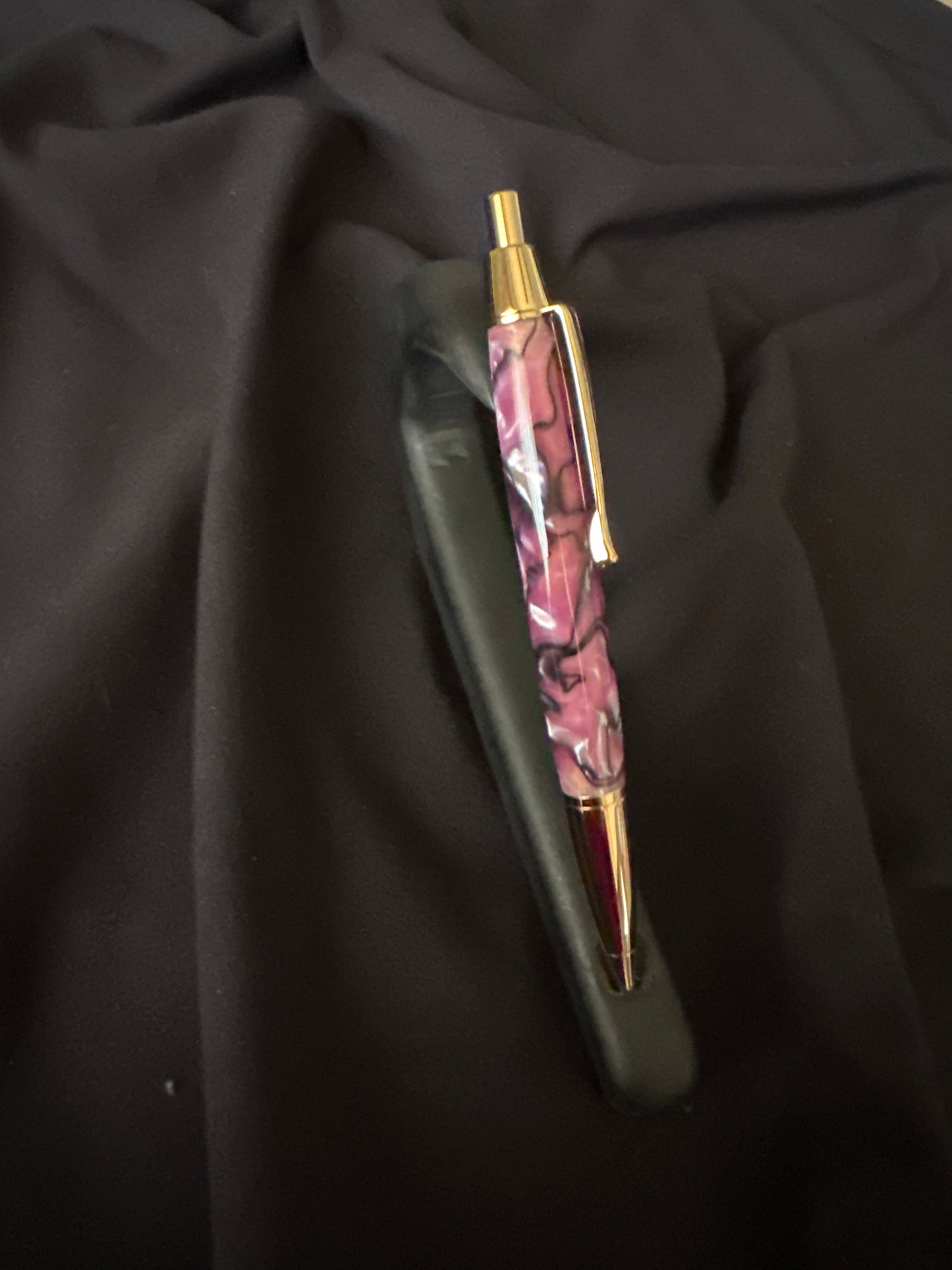 Devin Click Pen, purple and silver swirl, gold