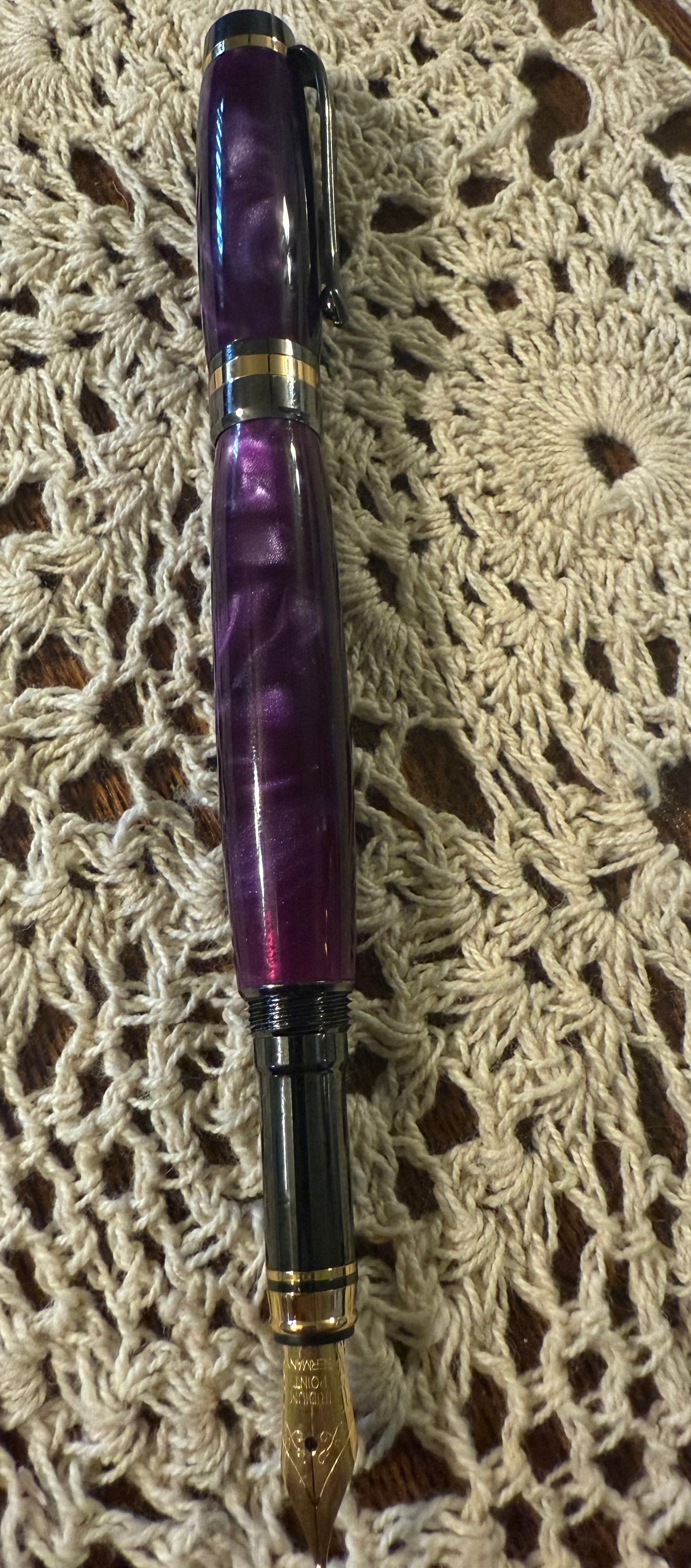 Classic Elite Fountain Pen, amethyst purple silk, 24kt and gun metal
